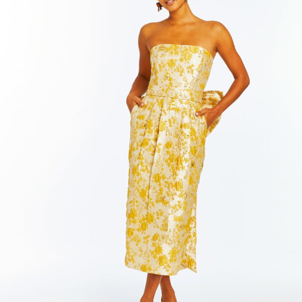 MESTIZA NEW YORK Lorena Convertible™ Bow Dress Size 00 / Champagne/Gold Metallic